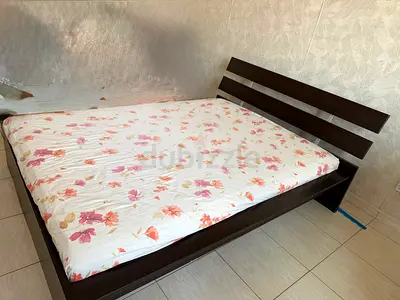 IKea Dark Wood Double Bed Frame with Headboard and Mattress