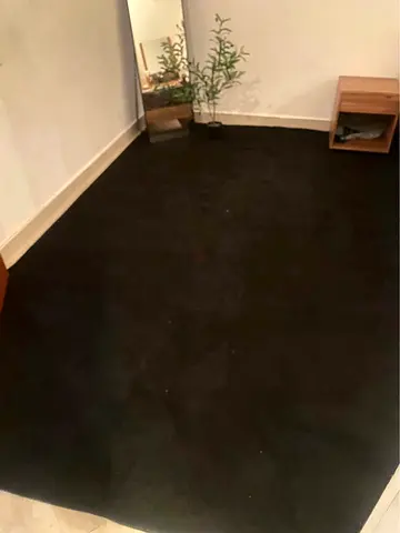Large plain black area rug - good condition