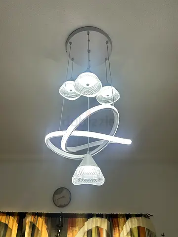 Modern LED Spiral Chandelier - White Finish, Good Condition