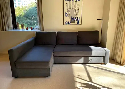 Grey L-shaped Sofa Bed with Chaise — Good Condition
