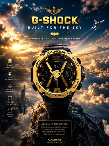 Casio G-Shock Dual Display Mens Watch - Black  Gold, Good Condition
