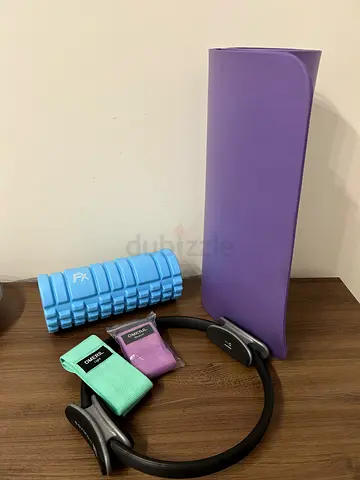 Yoga mat, foam roller, pilates ring and resistance bands set - good condition