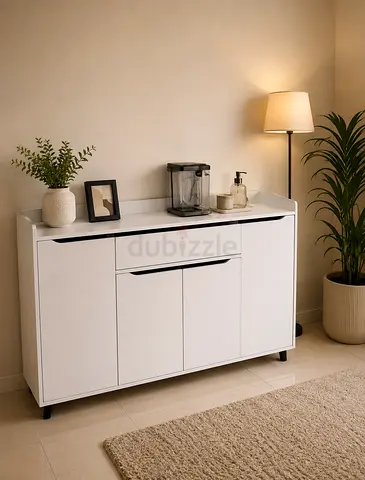 Modern White Sideboard Cabinet with Drawers and Storage