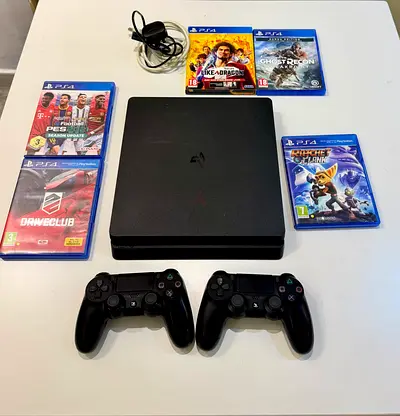 PS4 Slim 500GB Console Bundle - 2 Controllers + 5 Games - New Thermal Paste