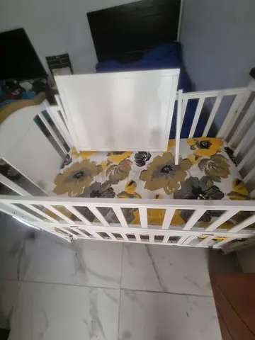 White Wooden Baby Crib with Mattress