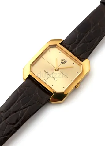 Charles Jourdan Gold-Tone Square Dial Leather Strap Men’s Watch