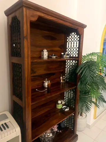 Wooden vintage Bookshelf and matching mirror