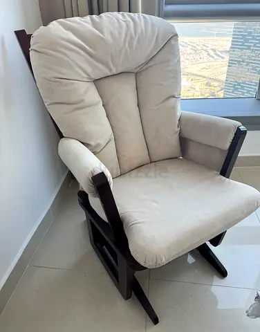 Beige Upholstered Wooden Rocking/Glider Armchair - Good Condition
