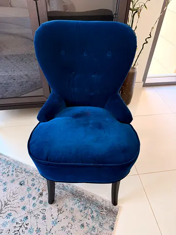 Blue Velvet Accent Chair — Compact, Comfortable, Excellent Condition