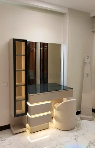 Modern vanity dressing table with mirror and stool