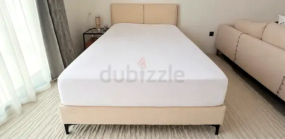 Single Bed size Beige Upholstered Bed Frame with Extra Plush Mattress