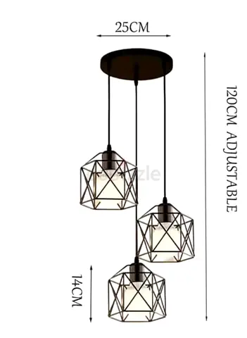 Adjustable 3-Light Geometric Pendant Ceiling Lamp - Black x 2 pieces