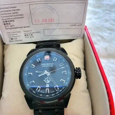 Swiss Military Black Mens Watch with Box and Papers