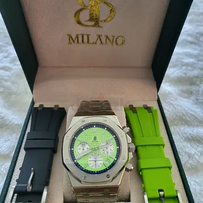 Mens Milano Chronograph Watch with Green Dial and Extra Straps