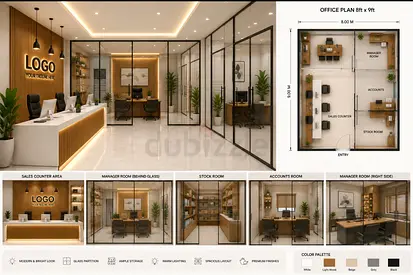 Fully Designed 8x9 ft Office Fit-Out Concept - Glass Partitions Reception
