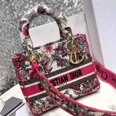 Dior Lady D-Lite Medium Bag In Multicolor Butterfly Embroidery