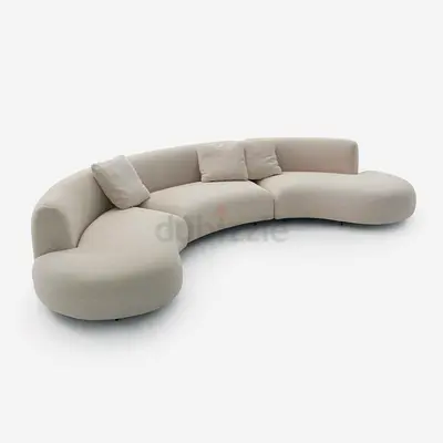 Modern Curved Sectional Sofa in Cream Fabric