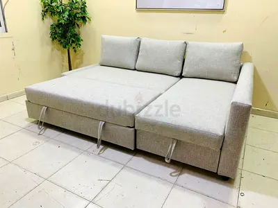 Light grey 3-seater sofa bed with storage - convertible sleeper