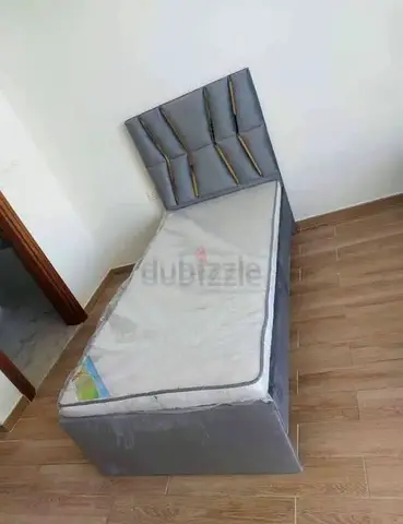 Brand new velvet Single grey upholstered bed with mattress