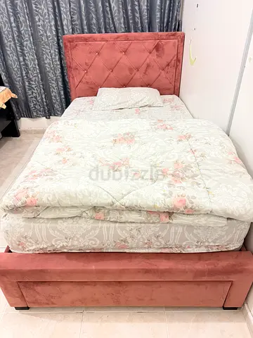 Single bed 120x180 upholstered bed frame with storage - dusty pink