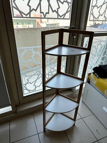 Corner 4-Tier Wooden Shelf Unit - Compact Storage for Living Room or Balcony