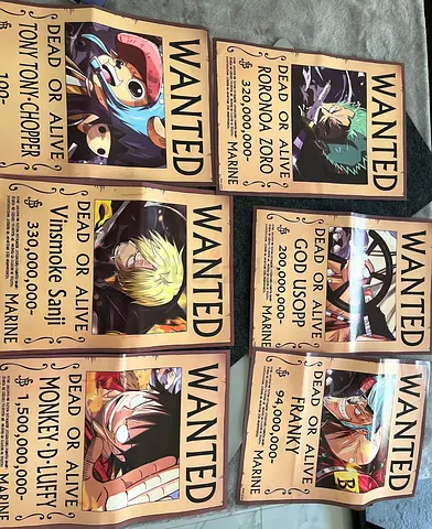 Set of 8 One Piece Wanted Posters – Luffy, Zoro, Chopper, Sanji, Usopp, Franky