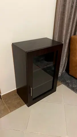 Dark Wood Glass Door Cabinet - Single Shelf, Compact