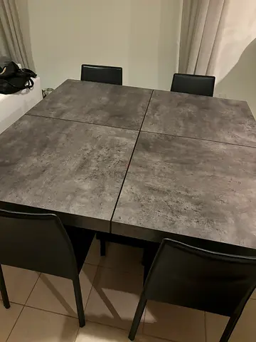 Luxury dining table concrete with 4 black chairs