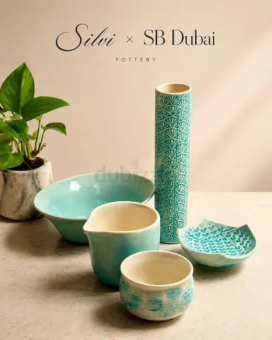 SILVI SB Dubai Set of Turquoise Ceramic Pottery Bowls Vase – Decorative Home Accents