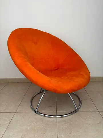 Orange Round Accent Lounge Chair with Chrome Base