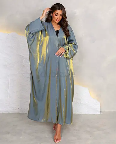 Lightweight Satin Abaya / Kaftan - Grey with Gold Sheen, Size M-L