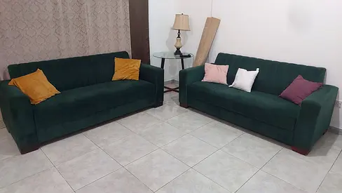Green Velvet 3-Seater Sofa (2 units) - Good Condition