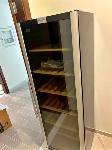 Stainless Steel Wine Fridge / Cooler - Single Door, Wooden Shelves