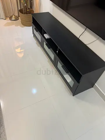 Black TV Unit / Entertainment Cabinet with Glass Drawers