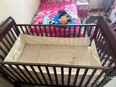 Juniors Wooden baby Bed with Mattress - Dark Brown