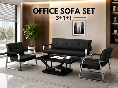 Luxury Office Sofa Set 3+1+1 – Modern Black Reception Sofa For UAE Offices
