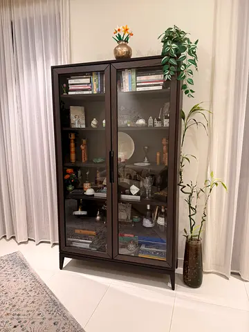 IKEA wooden display cabinet - 120 x 203 cm Dark Wood Glass Display Cabinet- Good Condition