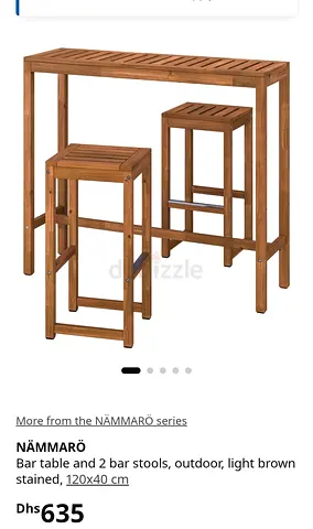 Wooden Bar Table with 2 Matching Stools (Outdoor) - Light Brown