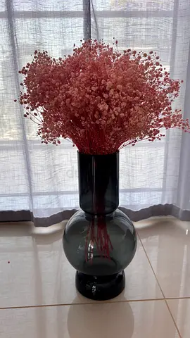Smoky Glass Decorative Vase with Pink Dried Gypsophila (Babys Breath)