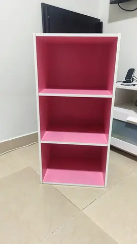 White  Pink 3-Shelf Narrow Bookcase / Storage Unit - Good Condition