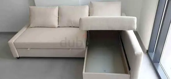 Beige L-Shape Sofa Bed with Storage