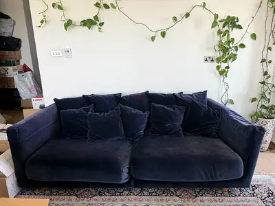 Blue Velvet Sofa in Good Condition.