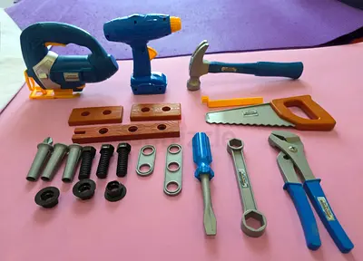 Kids Tool Set with Drill, Hammer, Saw and Accessories - Good Condition