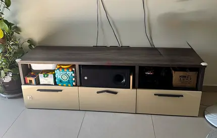 Low TV Cabinet with Storage Drawers and Open Shelves - Good Condition
