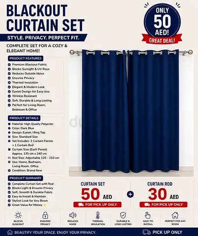 Blue curtains with rods
