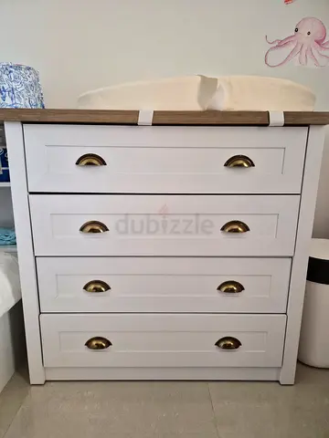 White Wooden Chest of Drawers with Changing Top -  Very Good Condition