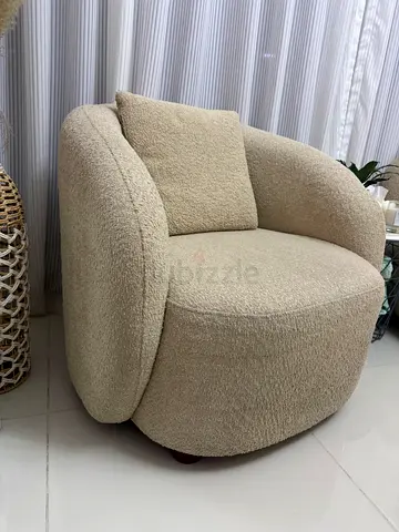 Beige Bouclé Accent Armchair - Cozy Single Seater