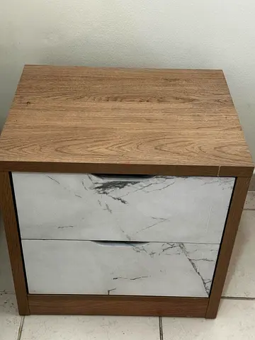 Wood Finish Bedside Table with Marble-Effect Drawers - 2 available