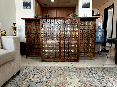 Antique-style Wooden Apothecary Chest / Bar Cabinet with Brass Drawers