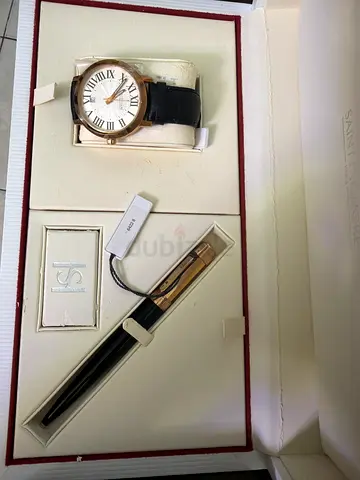 Saint Honore mens watch with pen set - classic leather strap